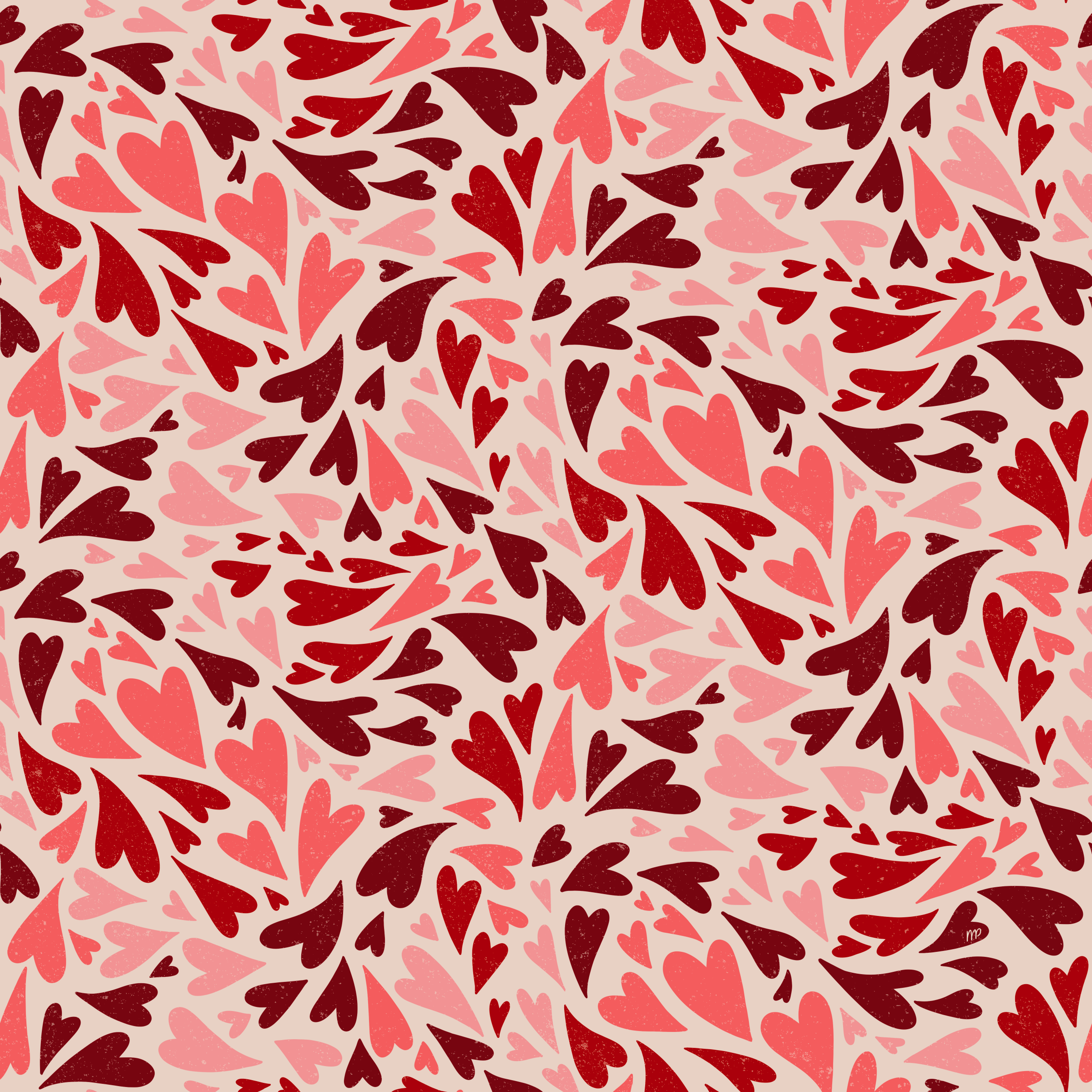 Hearts surface pattern — layered red and pink hearts