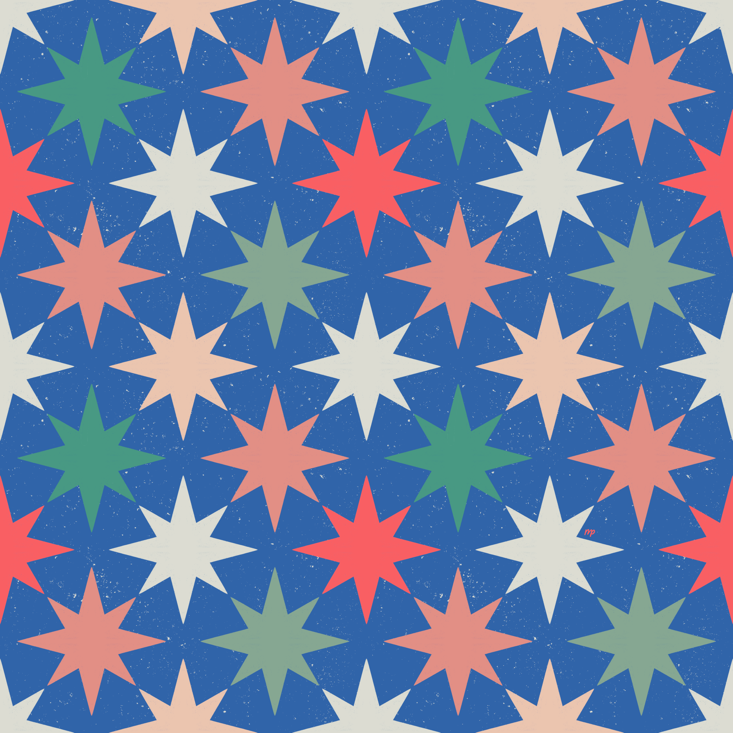 Stars surface pattern — bold colorful stars on blue